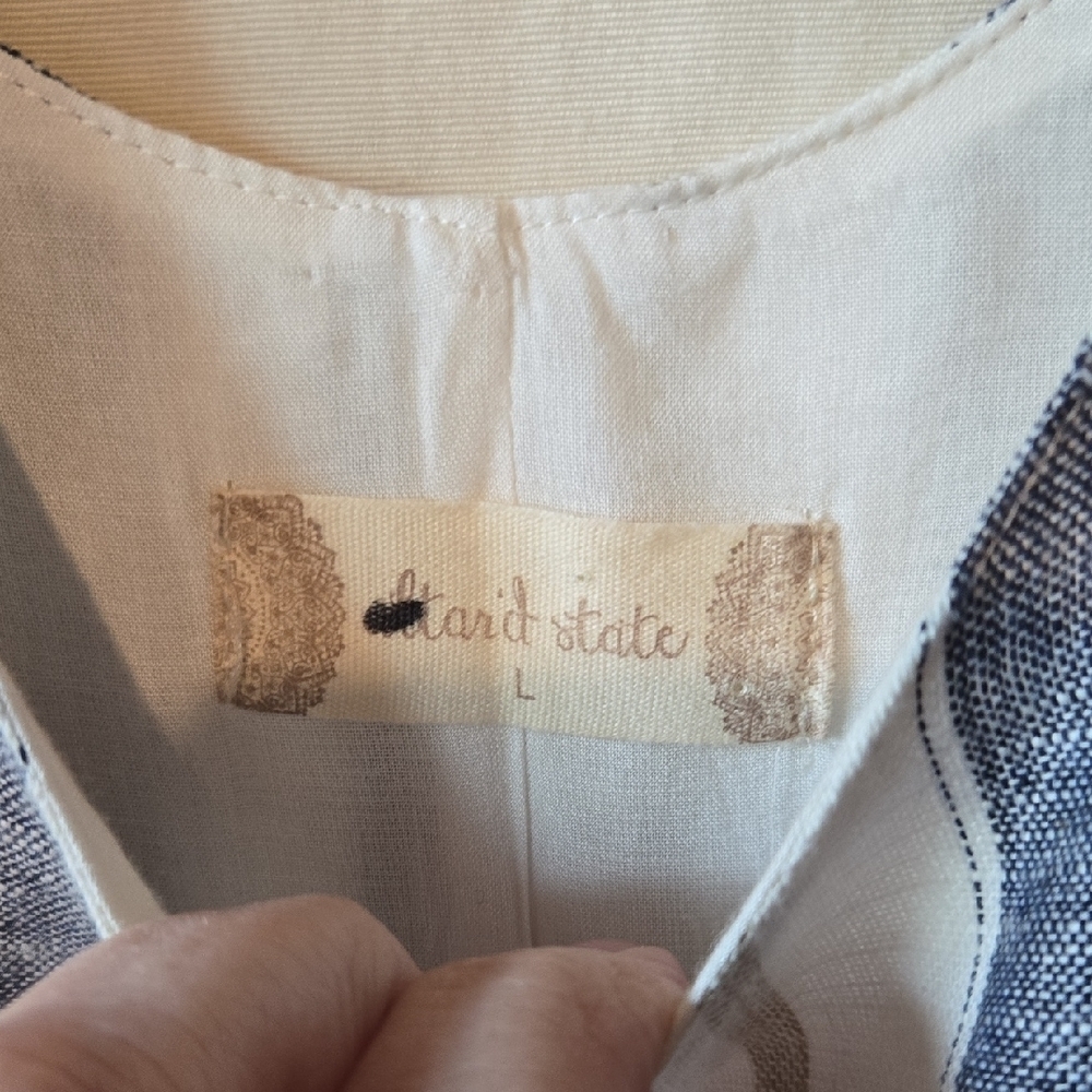 Altar'd State Large Blue & White Striped Dress Adjustable Brown Button Straps - Picture 4 of 11